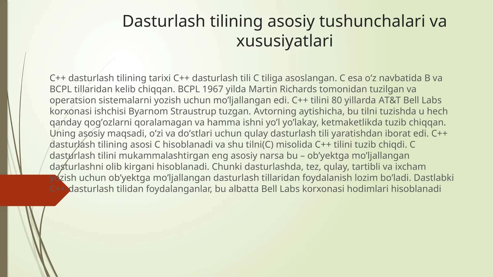 Dasturlashtilining asosiytushunchalari va xususiyatlari