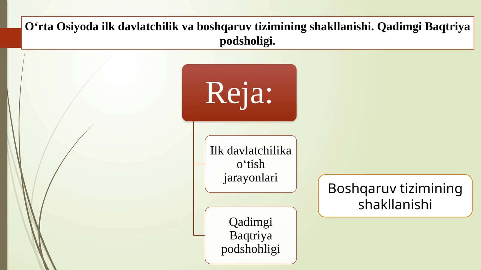 O'rta Osiyoda ilk dalatchilik va boshqaruv shakilari. Baqtirya podshoxligi.