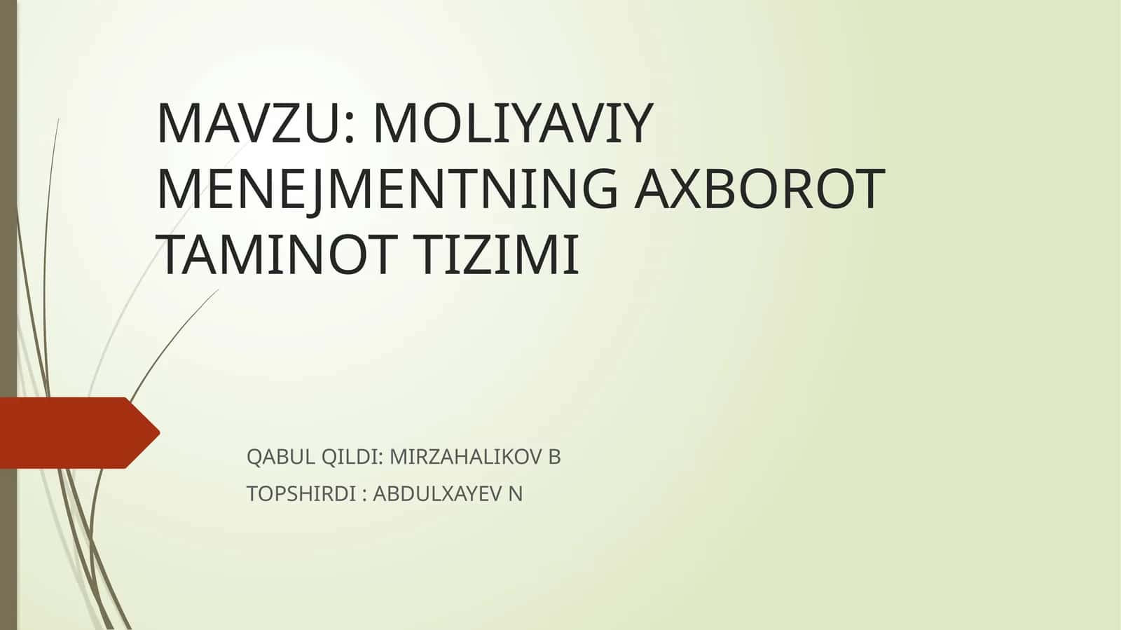 MOLIYAVIY MENEJMENTNING AXBOROT TAMINOT TIZIMI