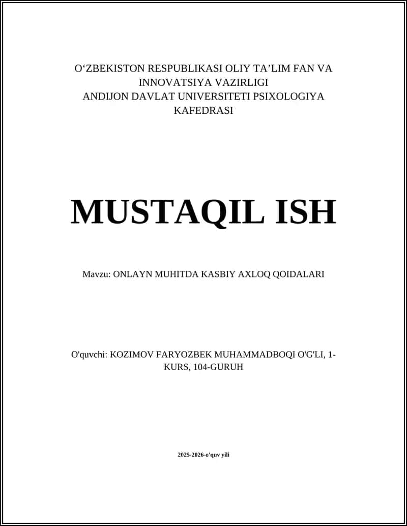 ONLAYN MUHITDA KASBIY AXLOQ QOIDALARI