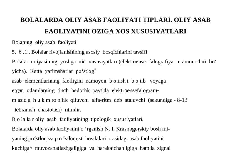 Bolalarda Oliy Asab Faoliyati Tiplari