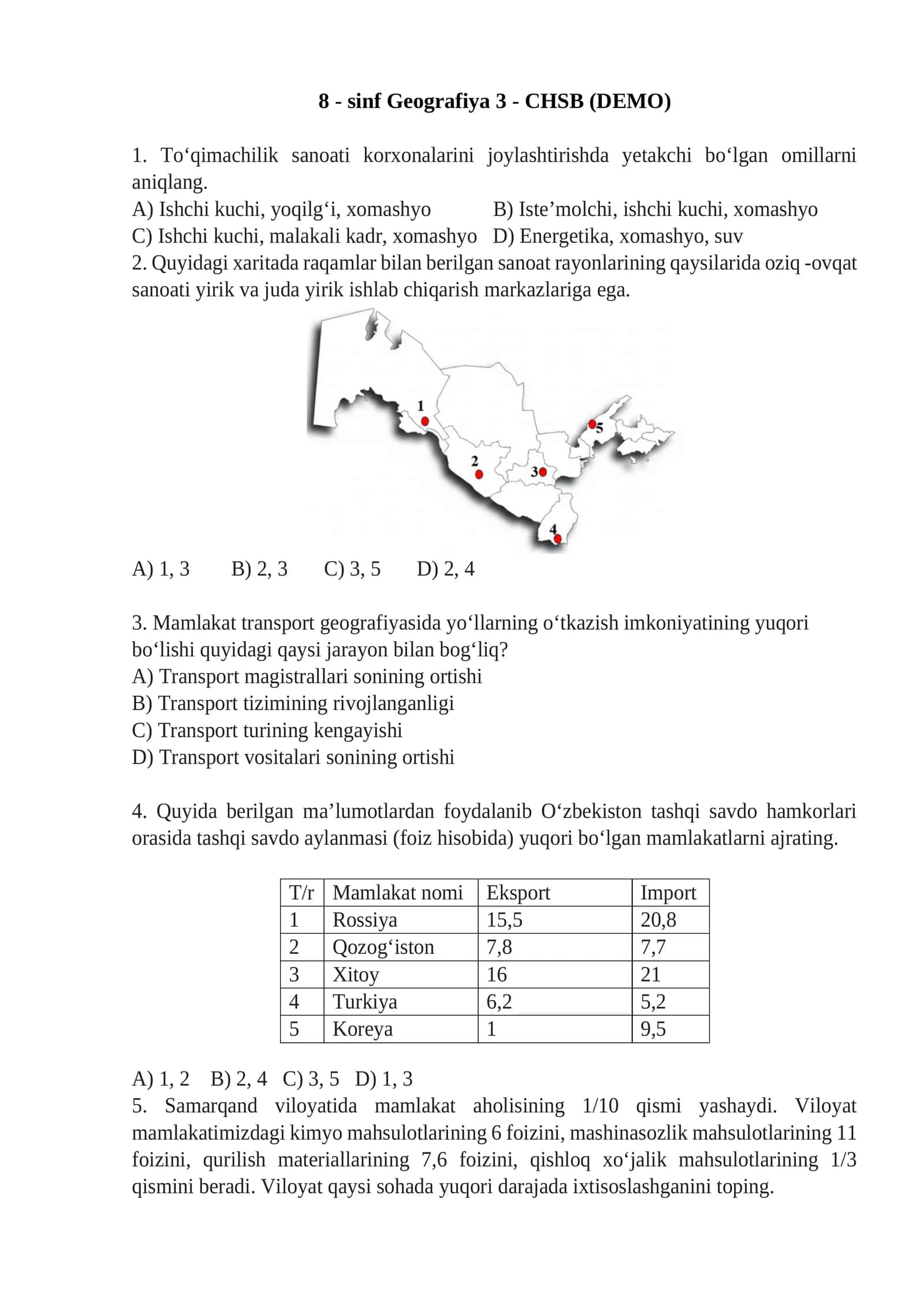 8 - sinf Geografiya 3 - CHSB (DEMO)
