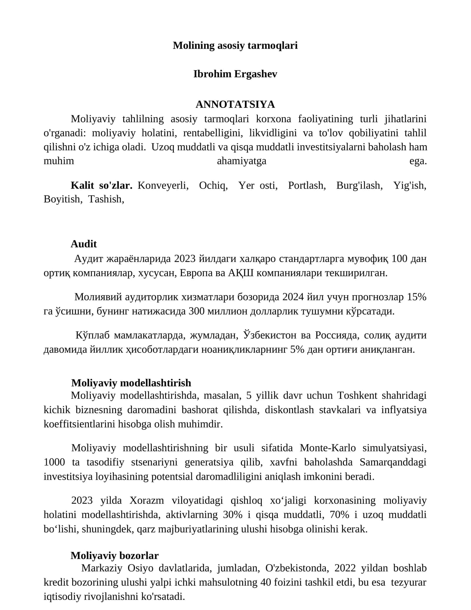 Molining asosiy tarmoqlari