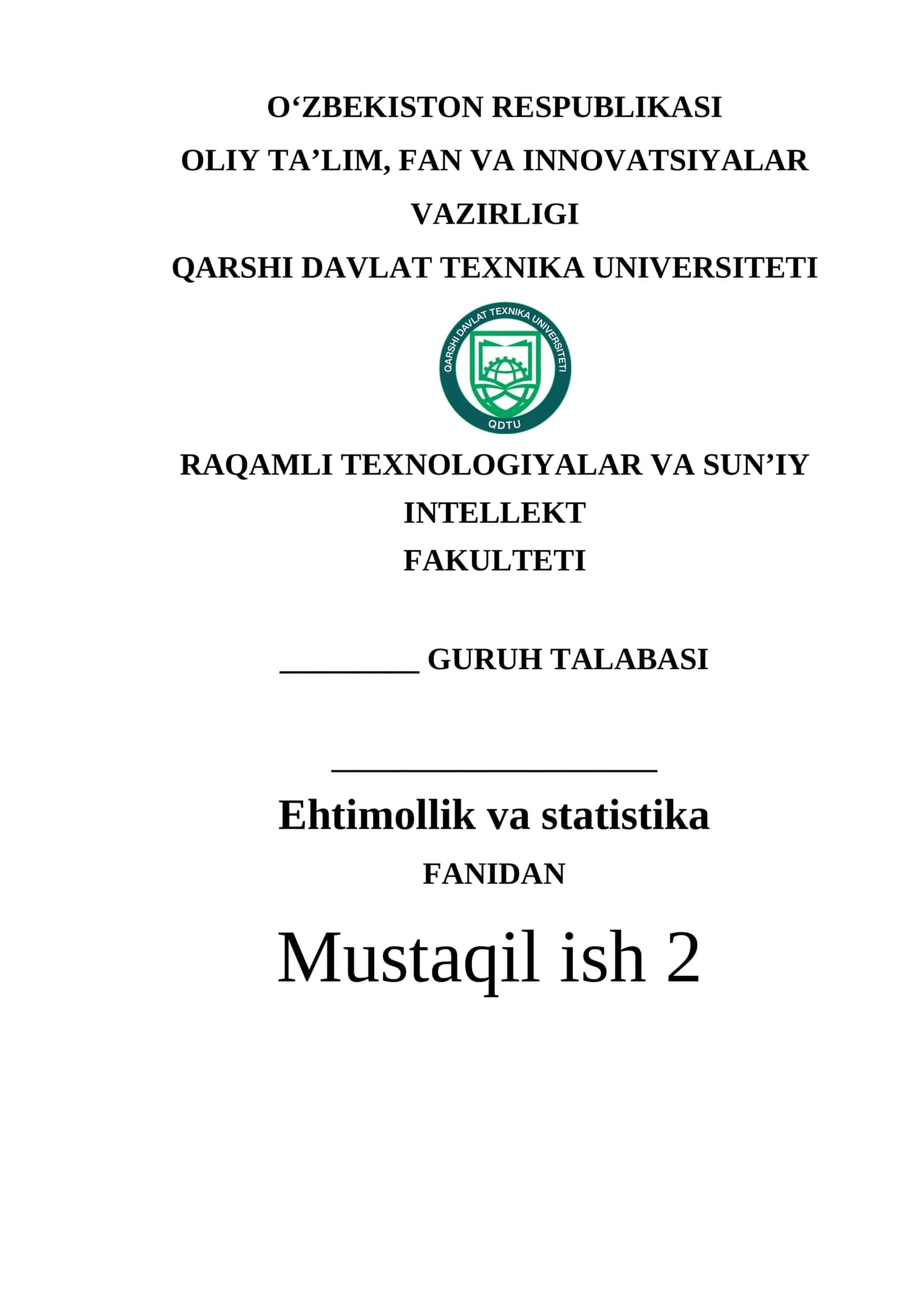 2-Mustaqil ish.BOG‘LIQSIZ TAJRIBALAR KETMA-KETLIGI. BERNULLI SXEMASI