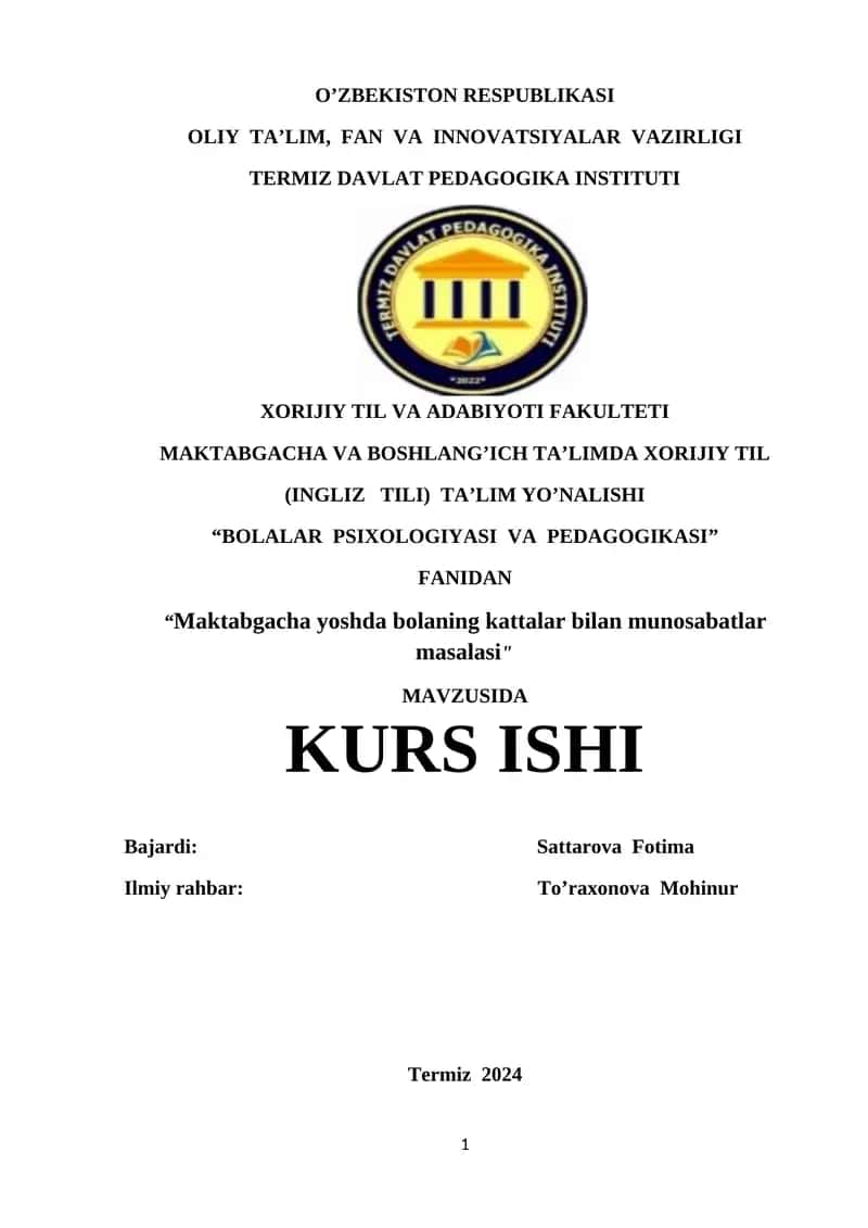 "Bolalar psixologiyasi va pedagogikasi"