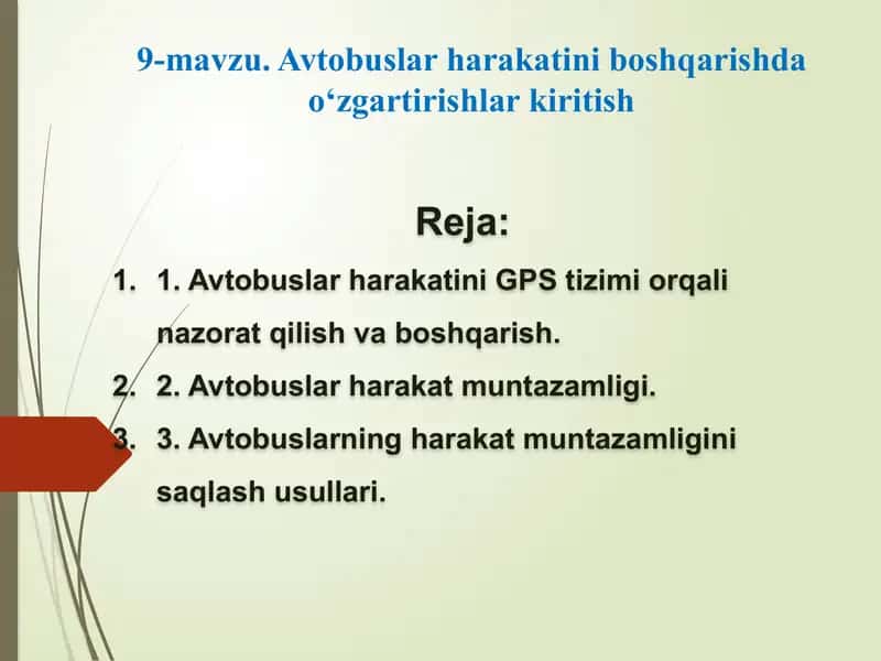 Avtobuslar harakatini GPS tizimi orqali nazorat qilish va boshqarish