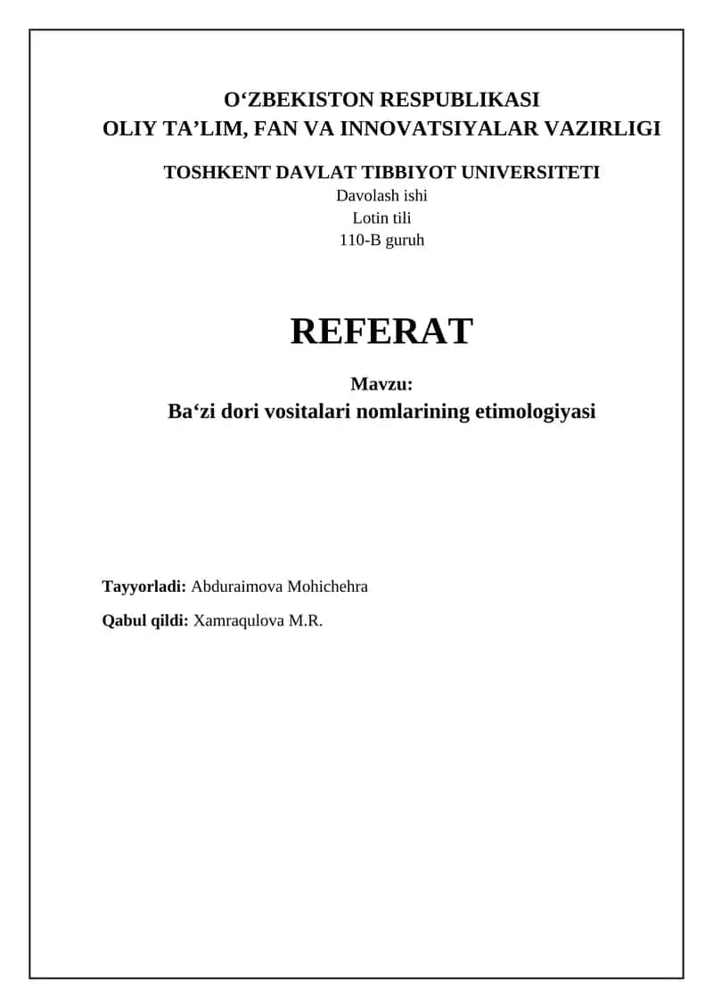 Dori Nomlari Nomlash va Evolyutsiyasi