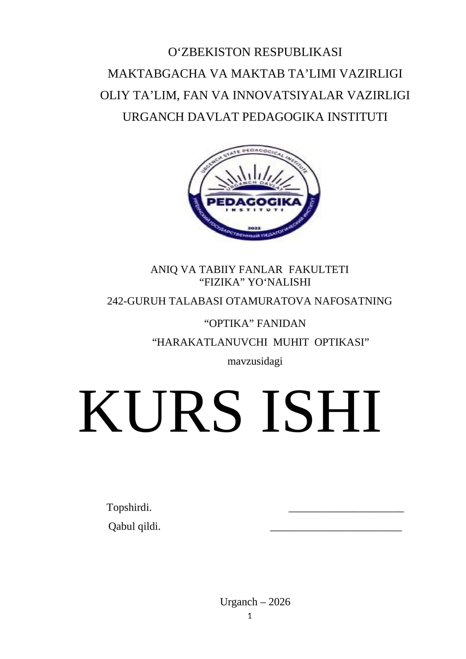 "HARAKATLANUVCHI MUHIT OPTIKASI"