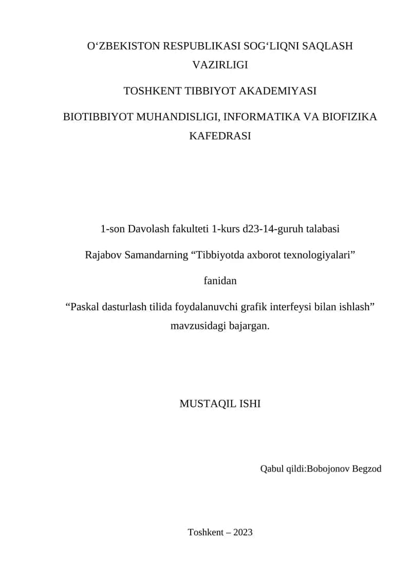 "Tibbiyotda axborot texnologiyalari"
