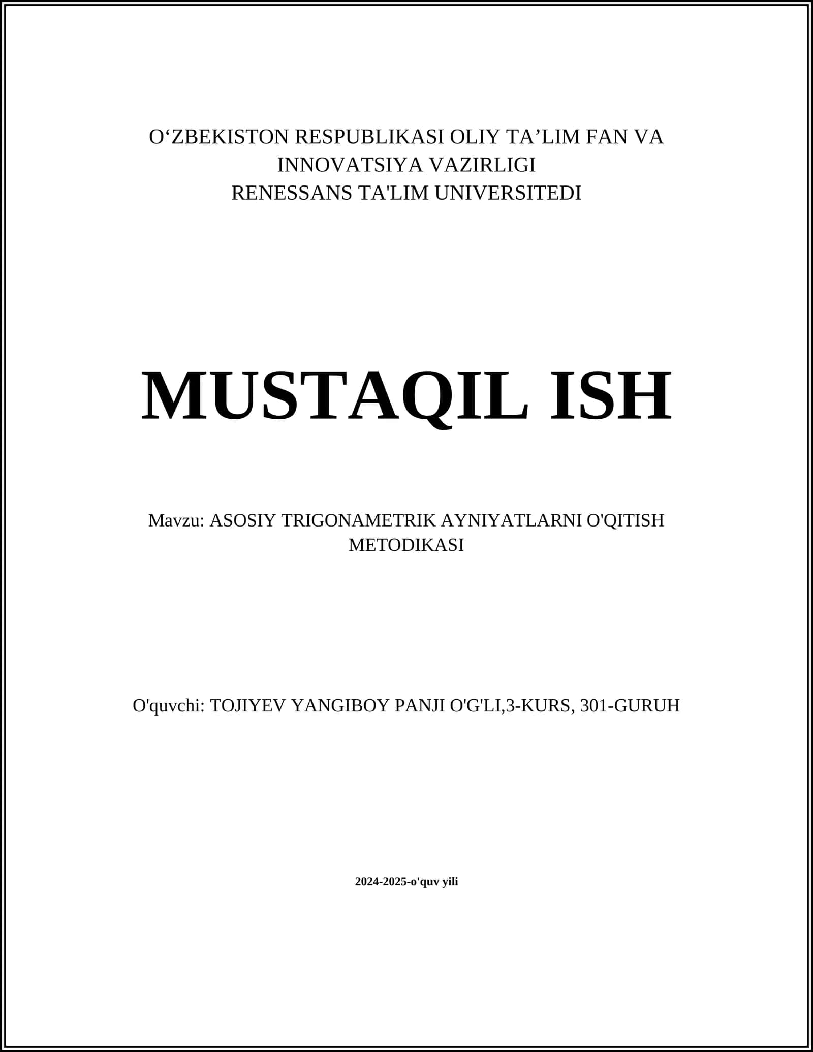 Asosiy Trigonometrik Ayniyatları O'qitish Metodikasi