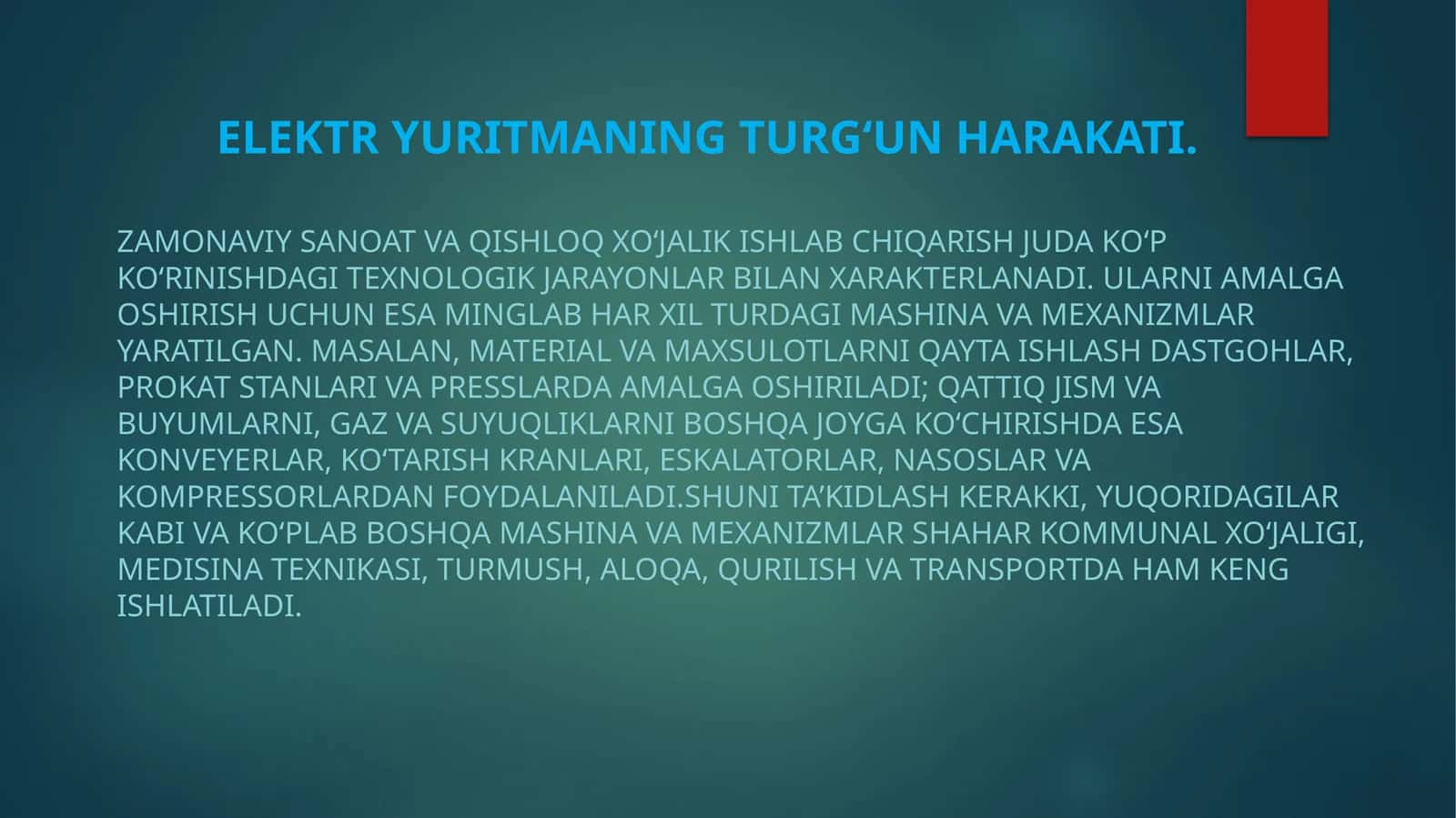 Elektr yuritmaning turgʻun harakti