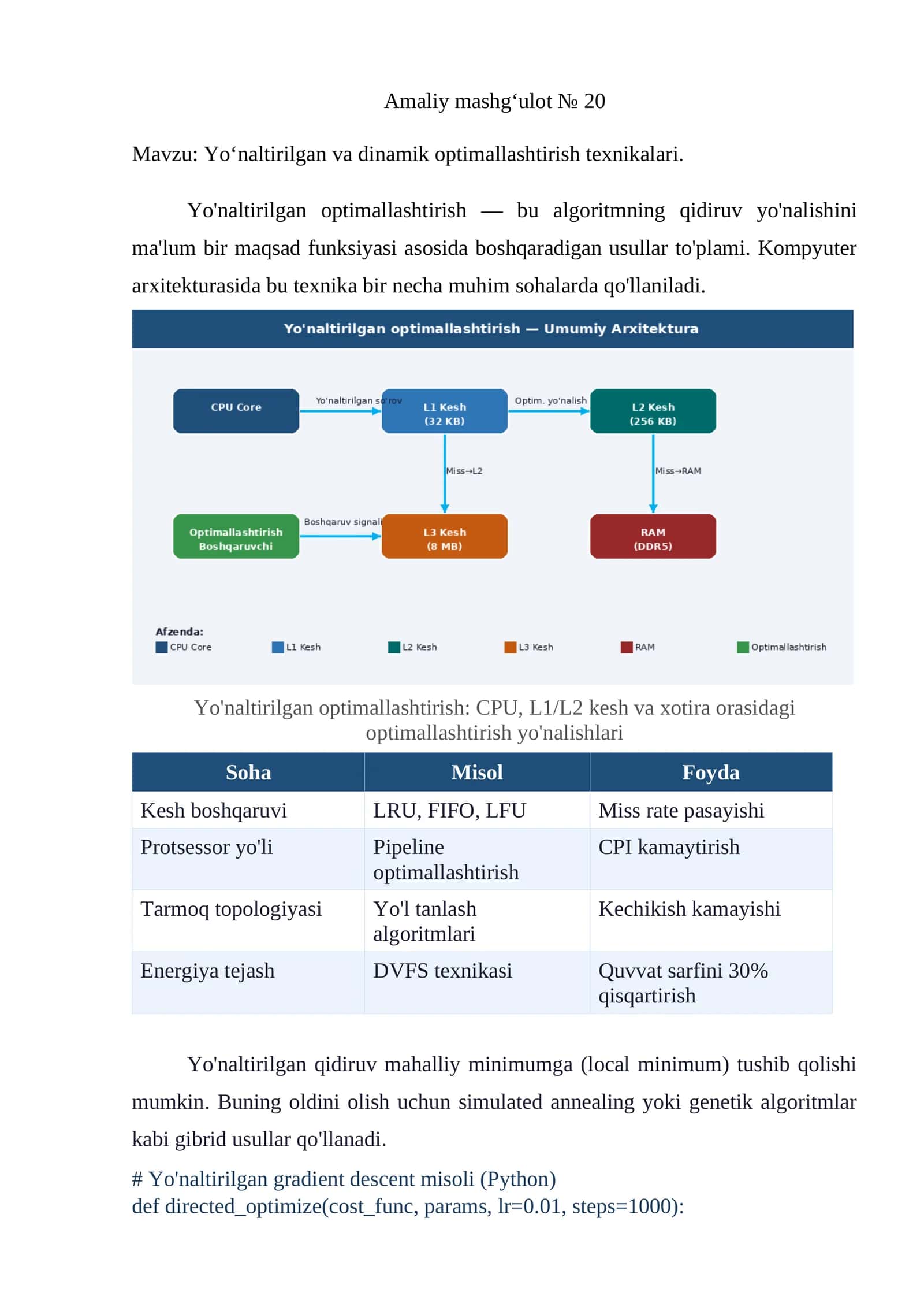 Yo‘naltirilgan va dinamik optimallashtirish texnikalari