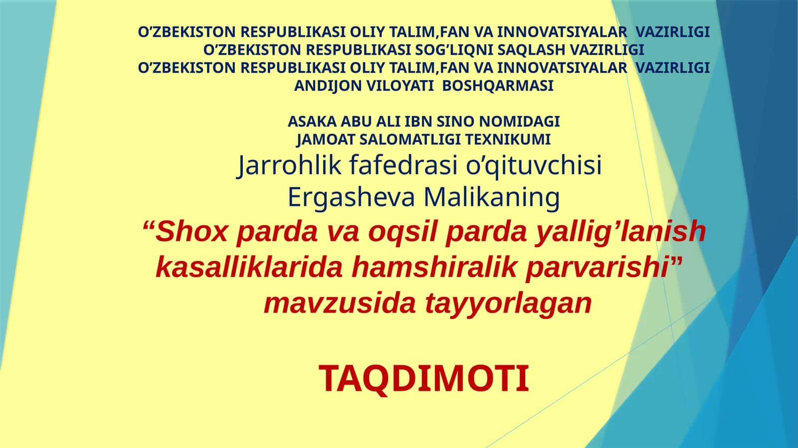 Shoxpardava oqsil pardayallig’lanish kasalliklarida hamshiralik parvarishi
