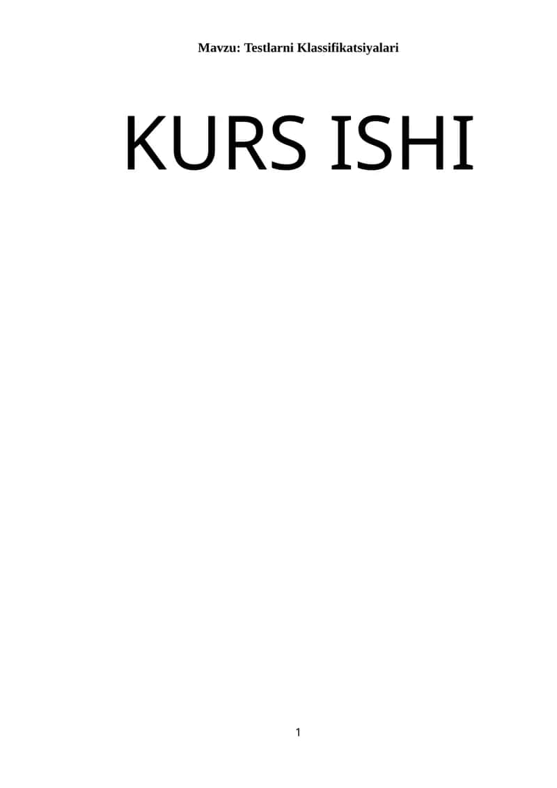 Testlarni Klassifikatsiyalari