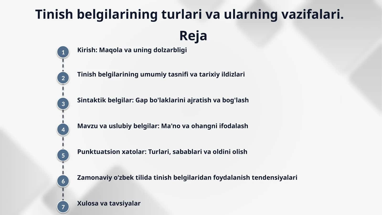 Tinish belgilar va ularning ahamiyati