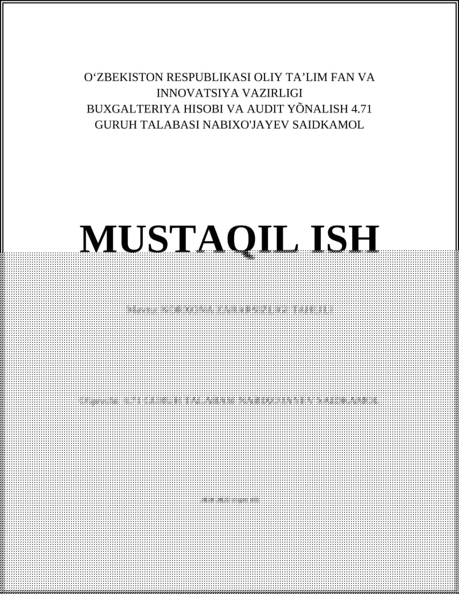 KORXONA ZARARSIZLIGI TAHLILI