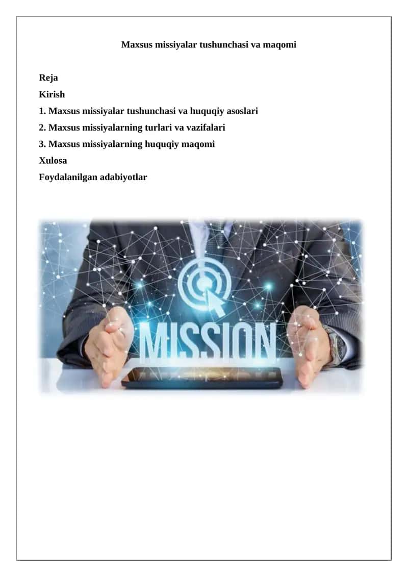 Maxsus missiyalar tushunchasi va maqomi