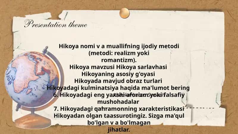 Hikoya nomi v a muallifning ijodiy metodi