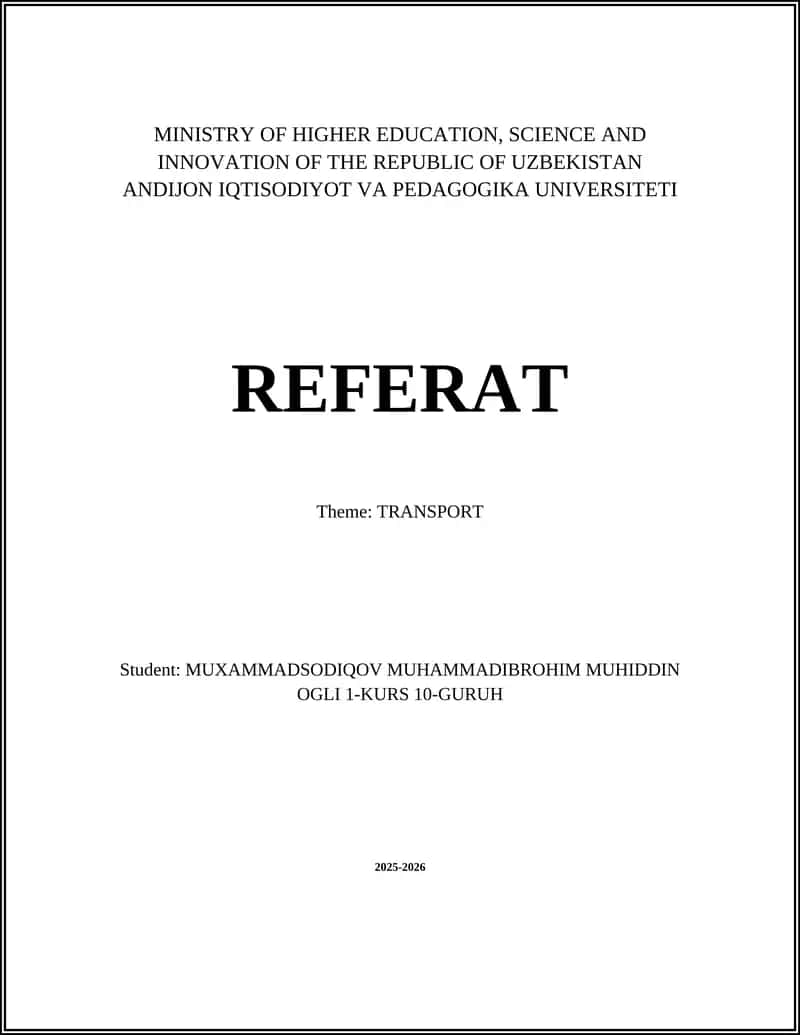 Referat Theme: TRANSPORT
