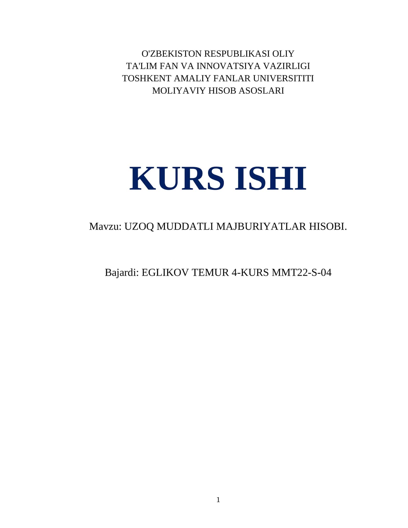 UZOQ MUDDATLI MAJBURIYATLAR HISOBI
