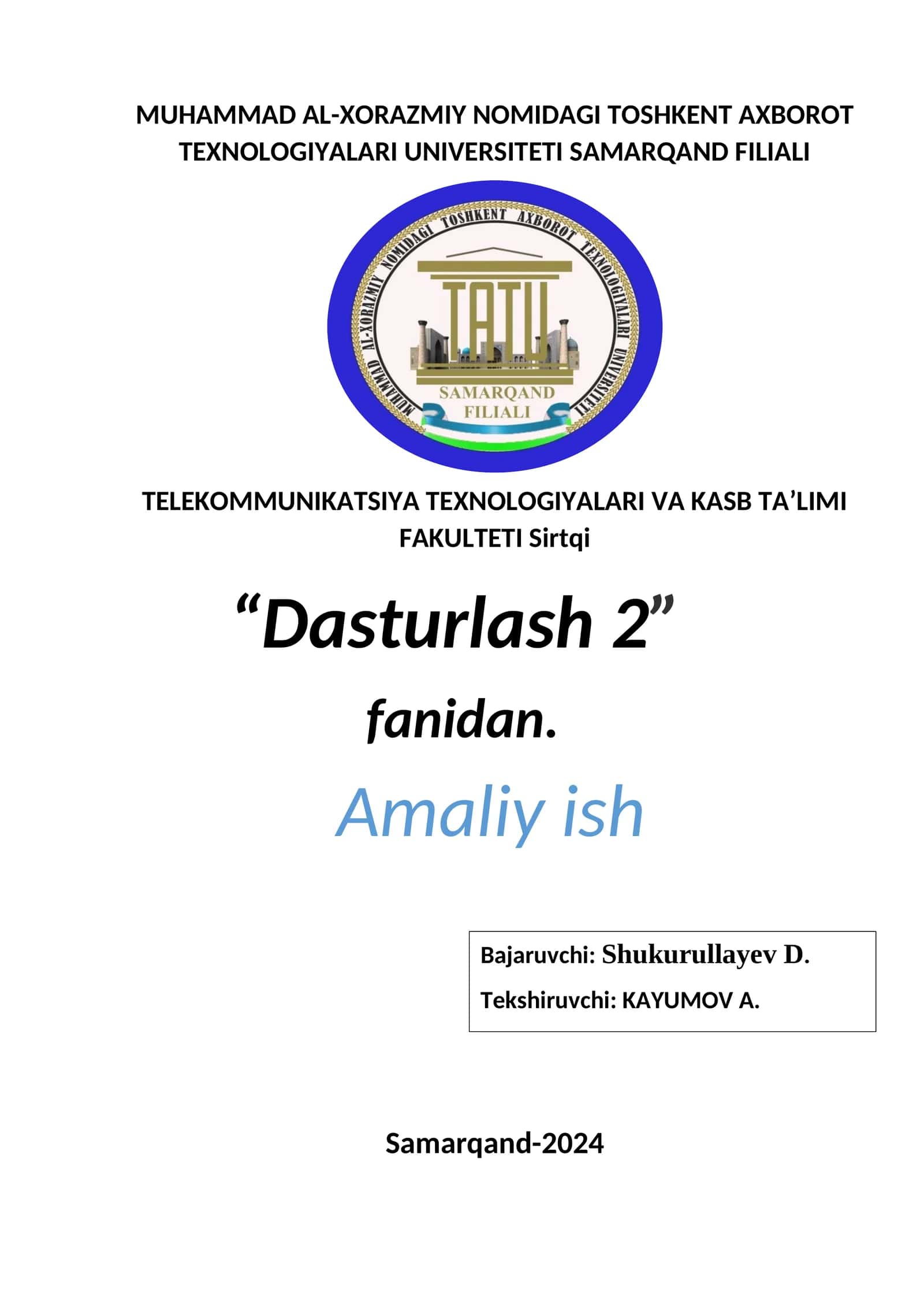 TARMOQLANUVCHI DASTURLASH