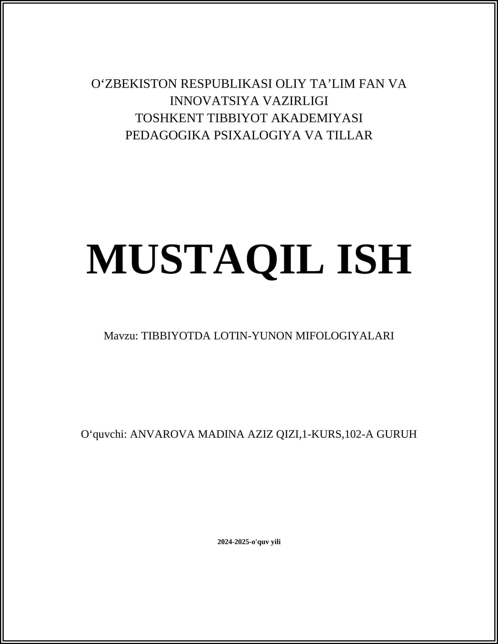 TIBBIYOTDA LOTIN-YUNON MIFOLOGIYALARI