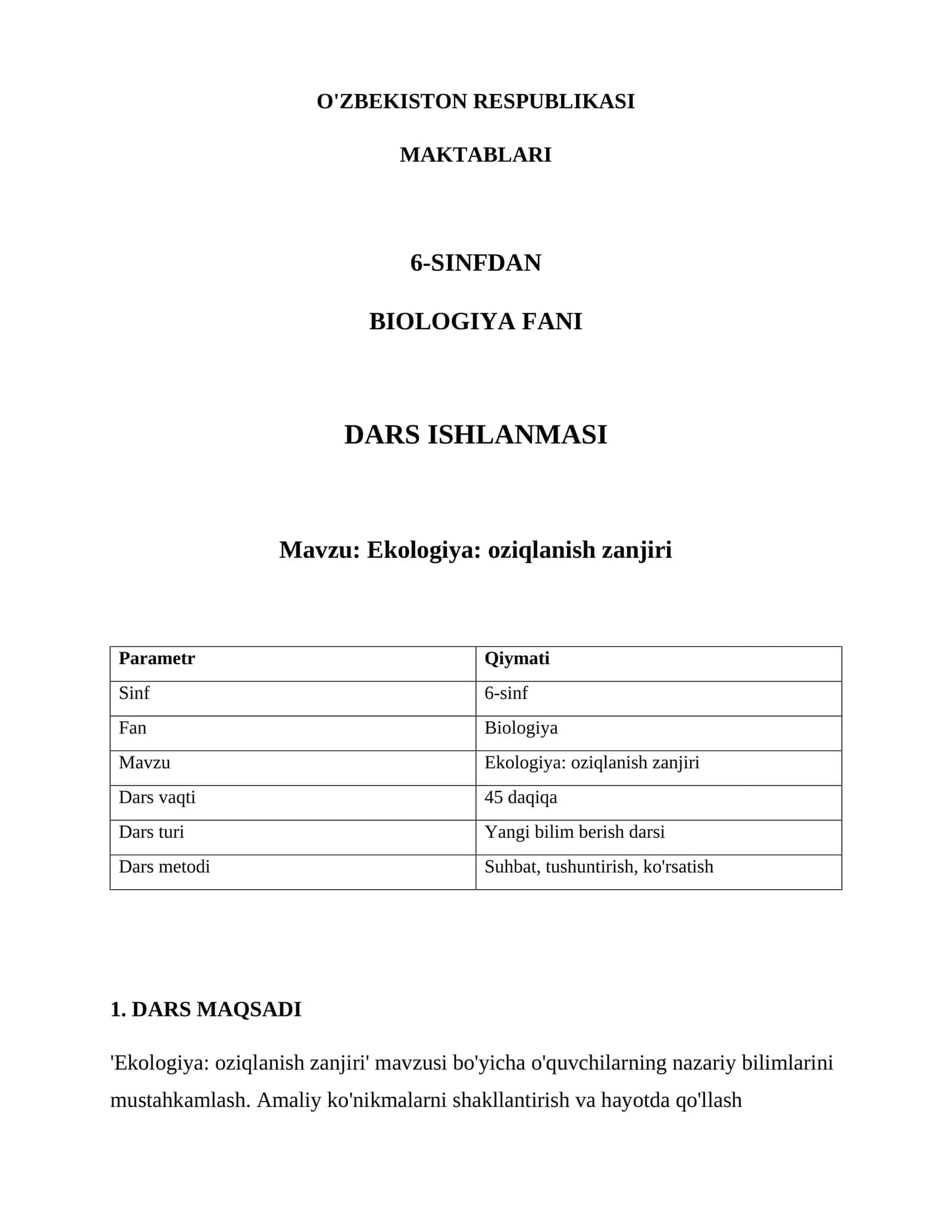 Ekologiya: oziqlanish zanjiri