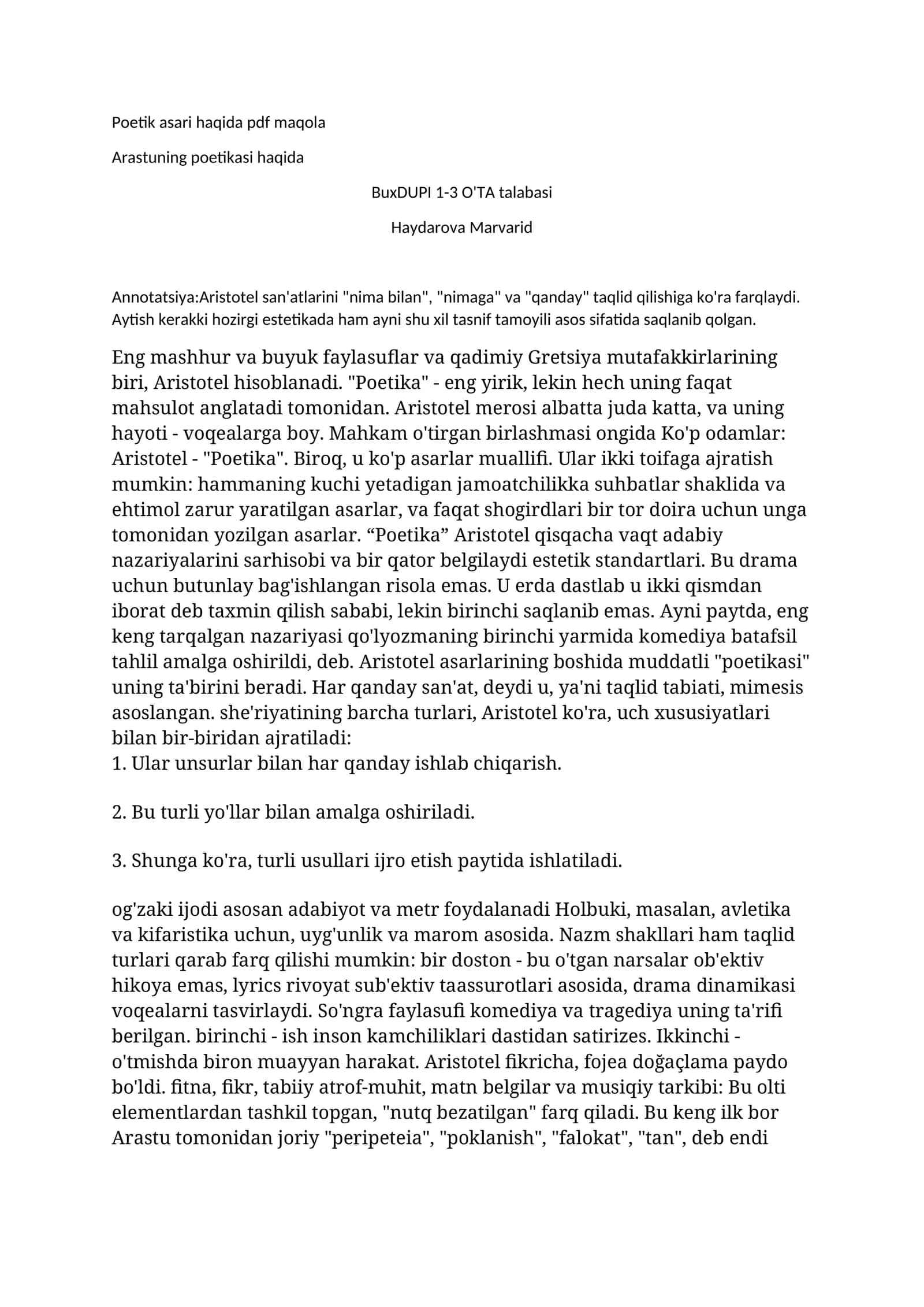 Poetik asari haqida pdf maqola