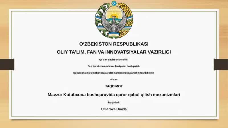 Kutubxona boshqaruvida qaror qabul qilish mexanizmlari