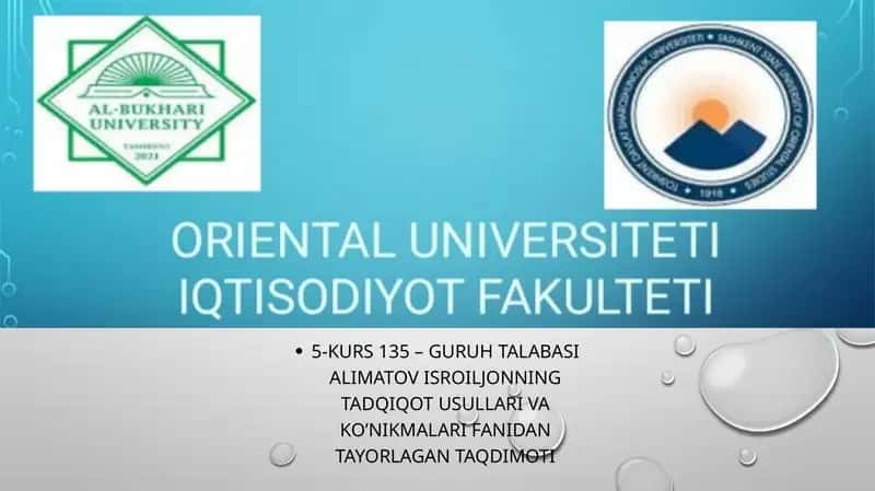 TADQIQOT USULLARI VA KO’NIKMALARI FANIDAN TAYORLAGAN TAQDIMOTI