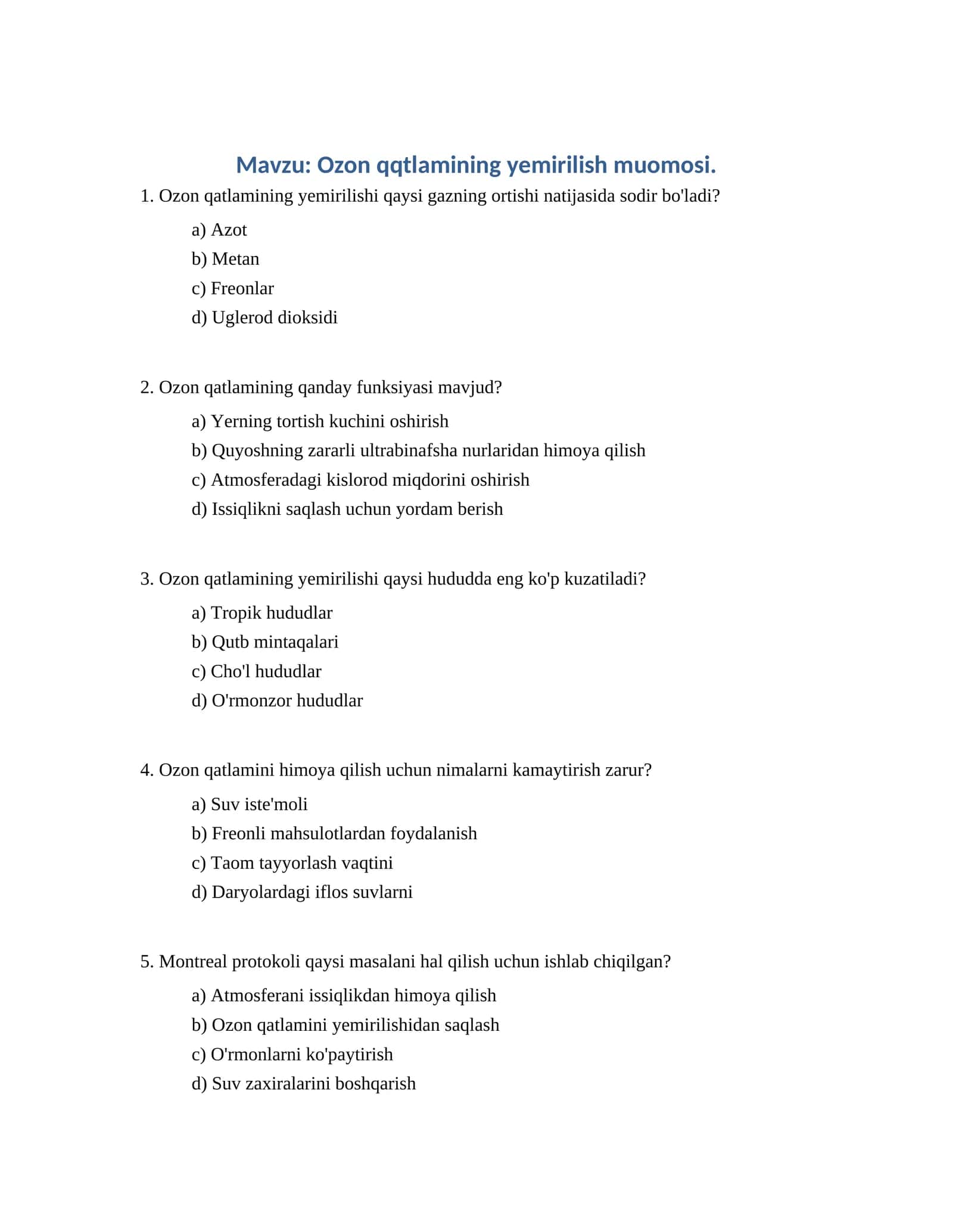 Ozon qqtlamining yemirilish muomosi
