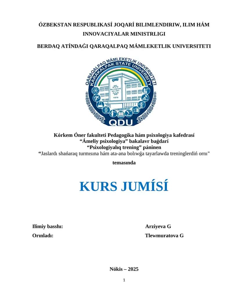 Jaslardı shańaraq turmısına hám ata-ana bolıwǵa tayarlawda treninglerdiń ornı
