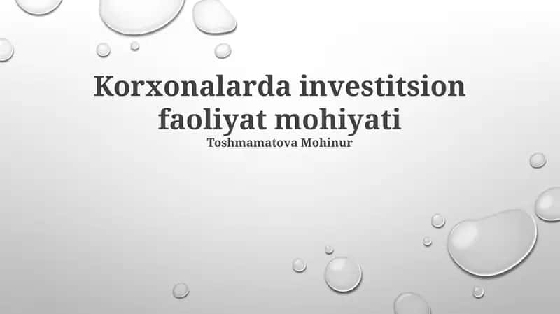 Investitsion faoliyat mohiyati