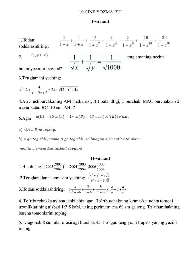 Matematikadan Olimpiada savollari