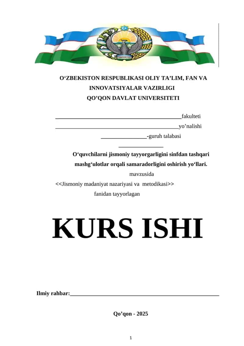 Oʻquvchilarni jismoniy tayyorgarligini sinfdan tashqari mashgʻulotlar orqali samaradorligini oshirish yoʻllari