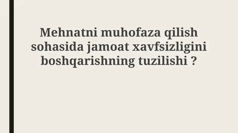 Mehnat muhofazasi sohasida jamoat xavfsizligini boshqarish tizimi