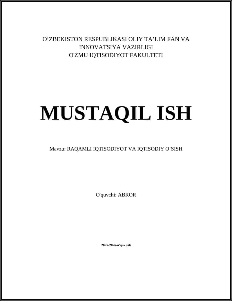 RAQAMLI IQTISODIYOT VA IQTISODIY O‘SISH
