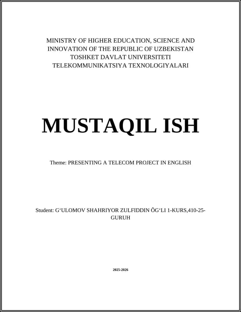TELAKUNDEGA KERAKLI MA'LUMOTLAR