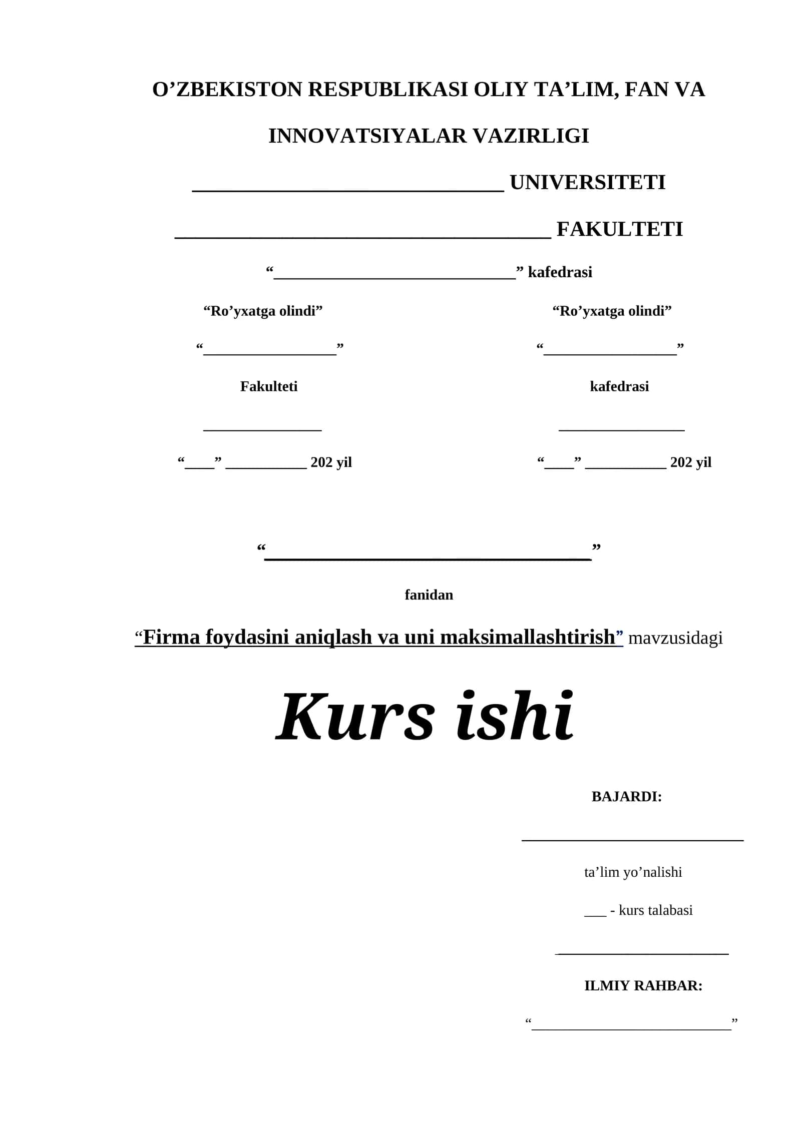 Firma foydasini aniqlash va uni maksimallashtirish