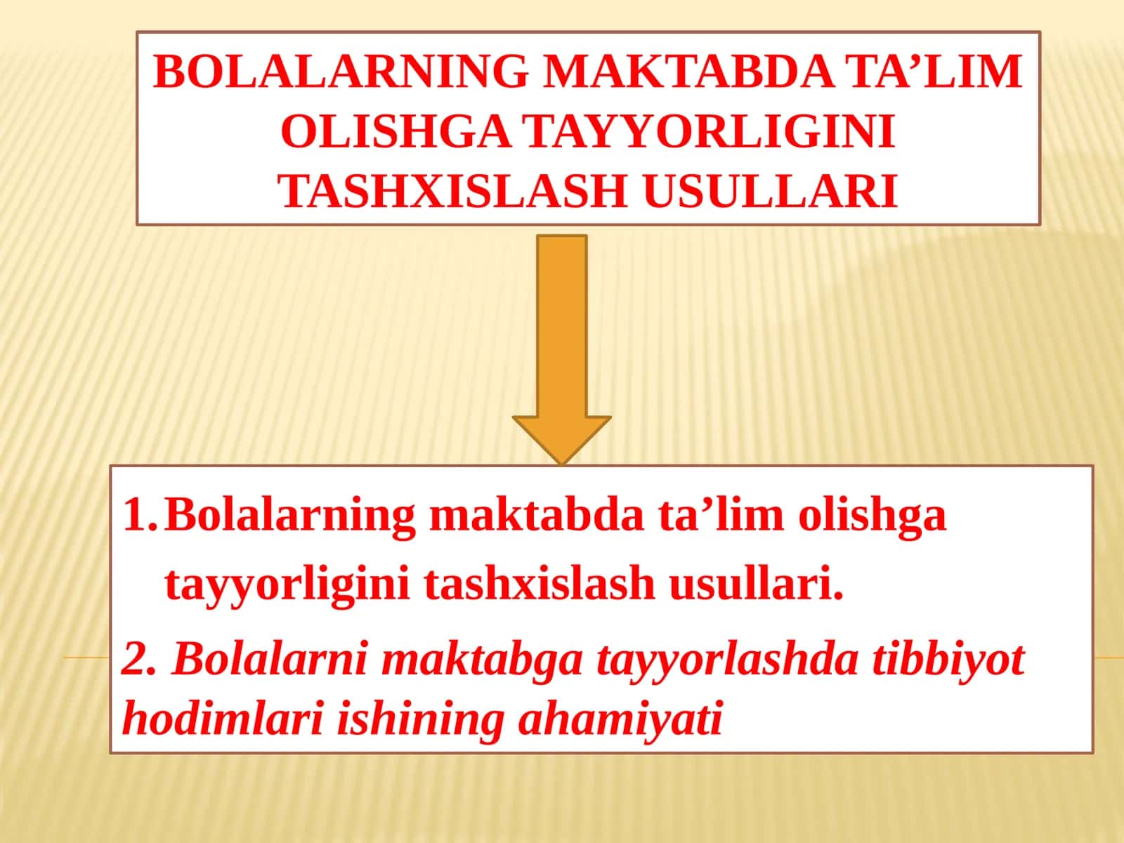 BOLALARNING MAKTABDA TA’LIM OLISHGA TAYYORLIGINI TASHXISLASH USULLARI