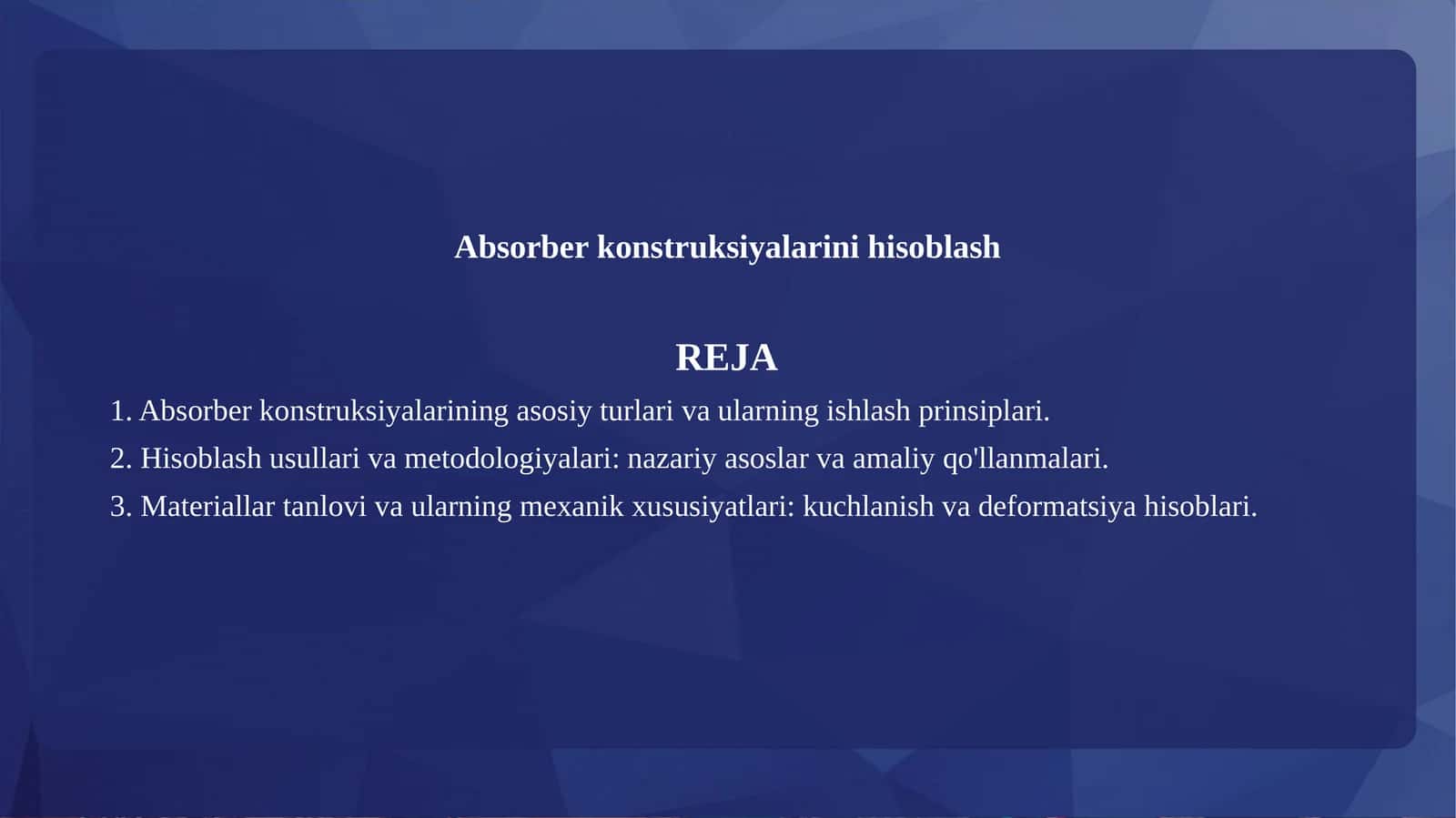 Absorber konstruksiyalarini hisoblash