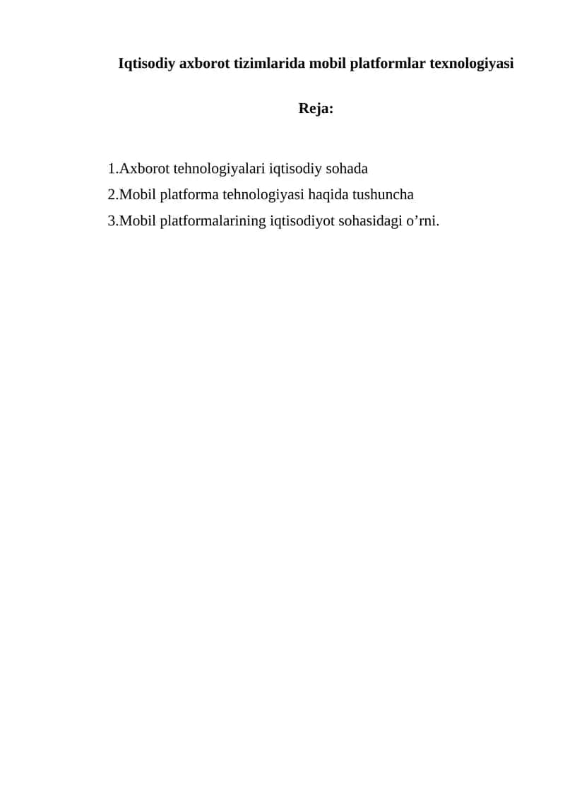 Mobil platformalarining iqtisodiyot sohasidagi o’rni