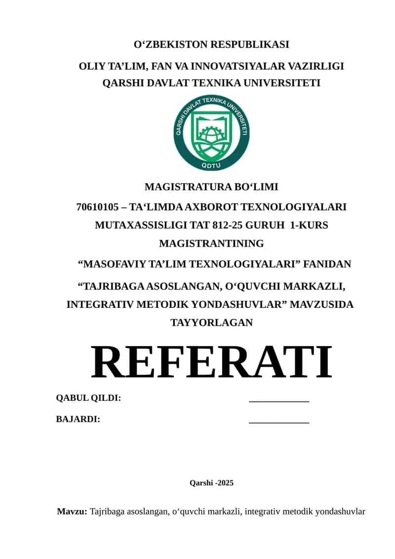 "MASOFAVIY TA’LIM TEXNOLOGIYALARI" REFERATI