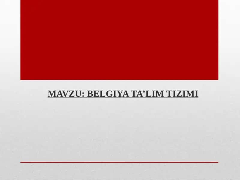 BELGIYA TA’LIM TIZIMI