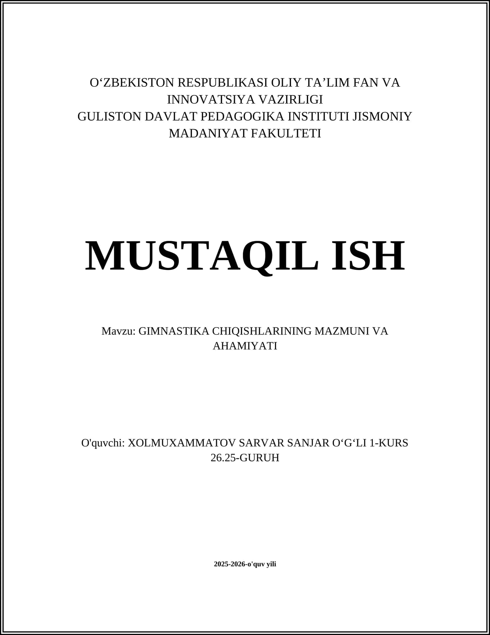 GIMNASTIKA CHIQISHLARINING MAZMUNI VA AHAMIYATI