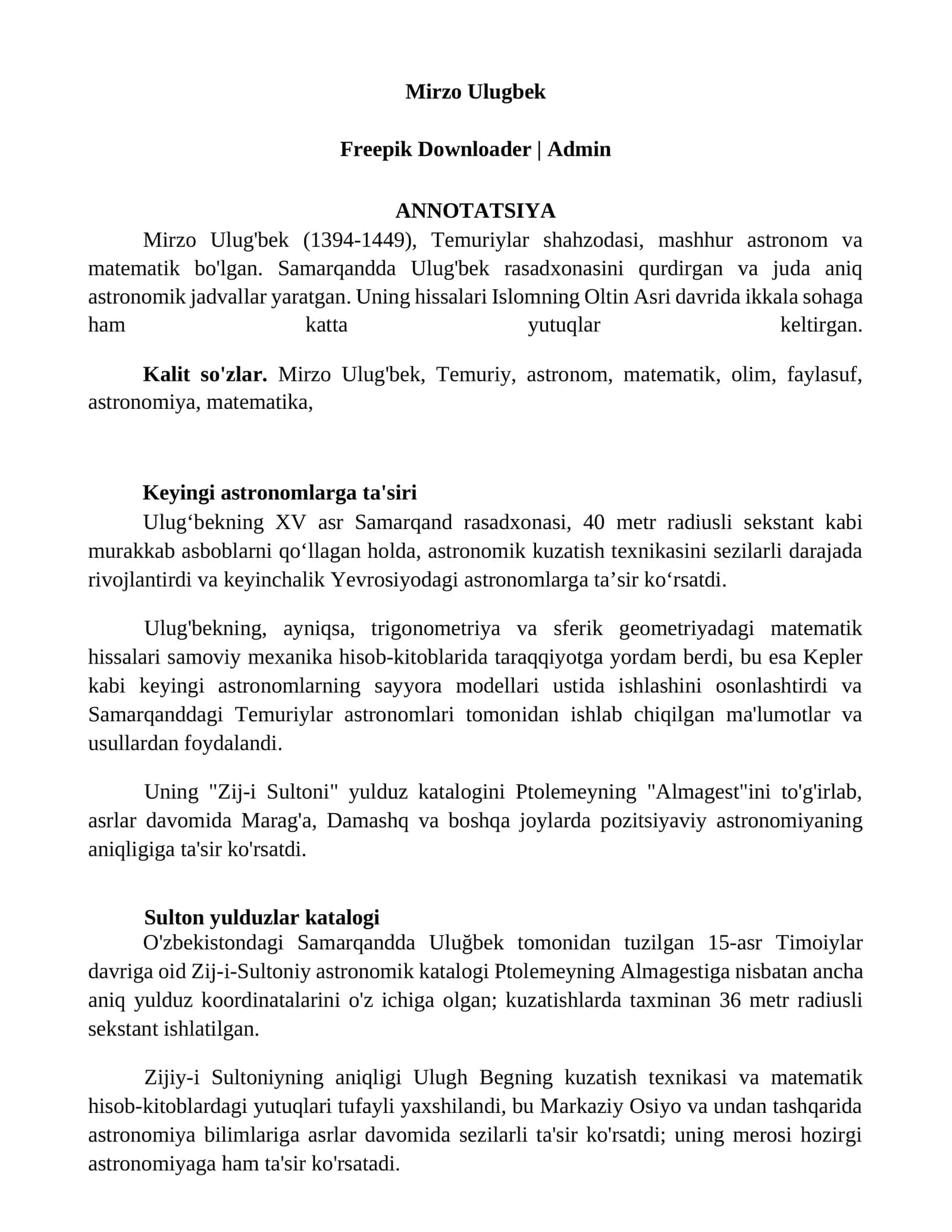 Mirzo Ulugbek