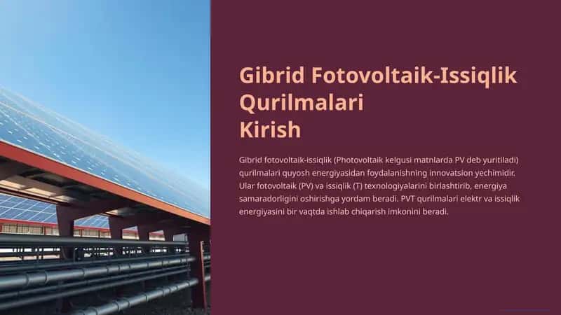 Gibrid Fotovoltaik-Issiqlik Qurilmalari
