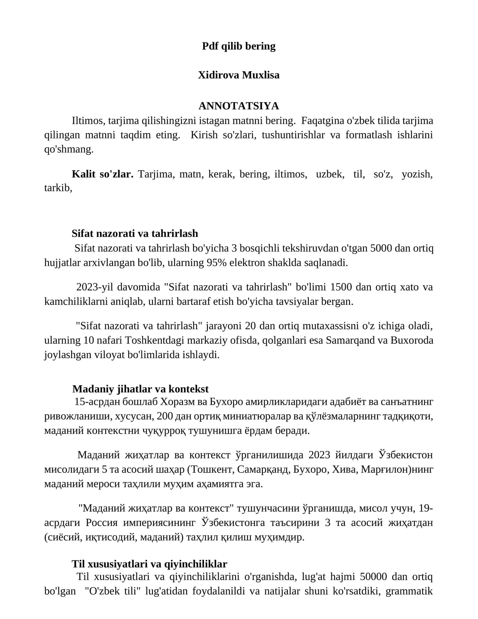 Sifat nazorati va tahrirlash