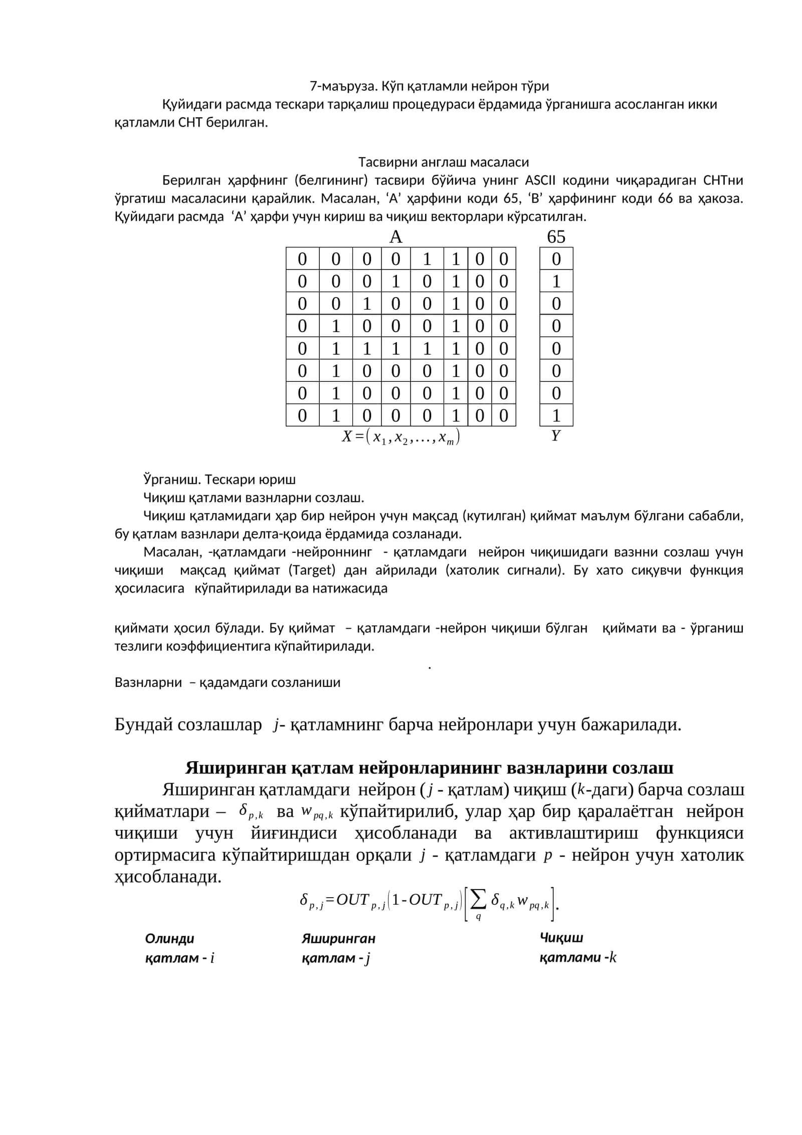 Кўп қатламли нейрон тўри