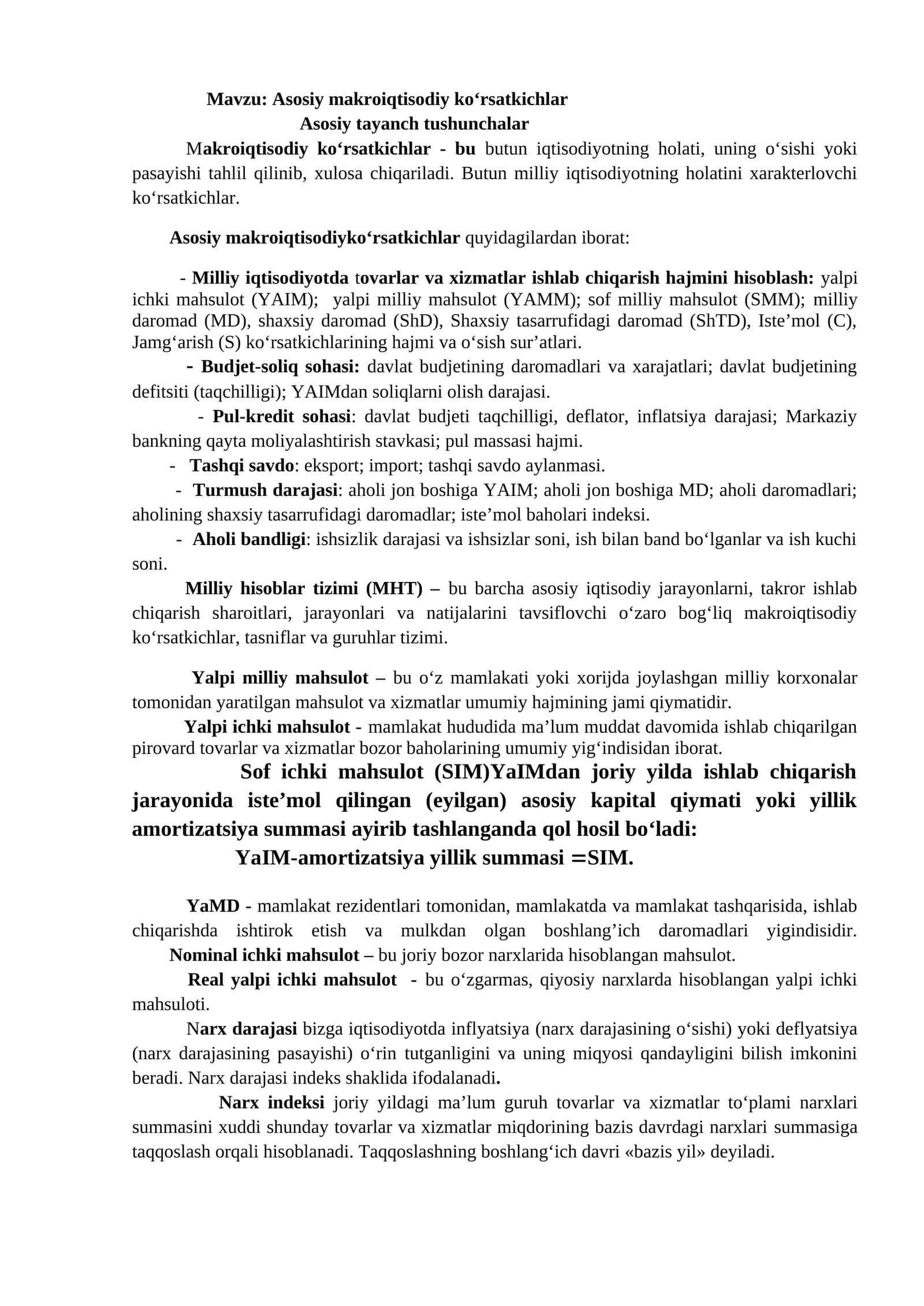 Asosiy makroiqtisodiy kо‘rsatkichlar